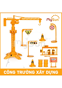 Bộ xe đồ chơi công trình trẻ em mô hình cho bé trai Cần cẩu, Xe Ben, Xe Tải, Trộn bê tông MySun