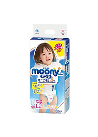 Tã/bỉm quần moony xanh không cộng miếng nội địa Nhật Bản size L bé gái 44 miếng ( dành cho bé từ 9-14kg)