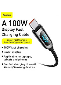 Cáp sạc nhanh Baseus C to C 100W màn led, Cáp sạc nhanh 100W Baseus Display Fast Charging Data Cable Type C to C 100W (20V/5A) - Hàng chính hãng
