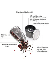 Máy Xay Tiêu Cầm Tay Thủy Tinh - Dụng Cụ Cối Xay Tiêu Nắp Inox Vặn Tay Nhỏ Gọn Tiện Dụng - Hàng Loại 1 - Chính Hãng MINIIN
