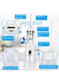 Tăm nước cầm tay H2ofloss HF-2 phiên bản nâng cấp được phân phối độc quyền với nút mở bình nước tiện lợi, tặng kèm 7 đầu tăm, củ sạc nguồn thấp