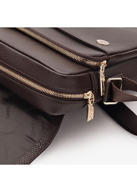 Túi Đeo Chéo Nam Hàng Hiệu GENCE TD09 Da Bò Mềm Cao Cấp Màu Nâu Đậm Dáng Dọc