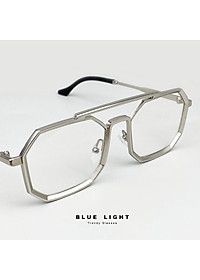 Gọng Kính Cận, Kính Giả Cận Nam Nữ, Mắt Lục Giác Độc Lạ, Dày Dặn Cứng Cáp, Đen,Bạc - BLUE LIGHT