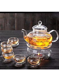 BỘ ẤM CHÉN PHA TRÀ KÈM ĐẾ CHÂM NẾN TRÒN THỦY TINH - ANTH569