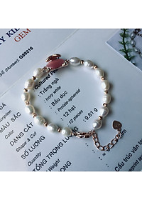 Combo lắc tay Hồ Ly, chất liệu Ngọc Trai thật, cấu trúc vân tay, Màu Trắng Ngà, hạt bầu dục 6li, kèm Giấy kiểm định sản phẩm mẫu tại SJC, Kèm hộp đựng Hoa Hồng – Mẫu Luxi green – CownX.03