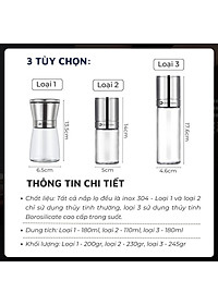 Lọ xay tiêu DandiHome inox 304, thủy tinh Borosilicat cao cấp trong suốt