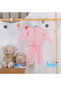 Bộ quần áo dài tay cài giữa tay raglan cho bé Haki BB010