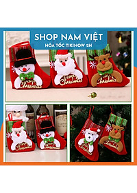 Vớ (Tất) Nhung Đỏ Thêu Chữ Merry Christmas Trang Trí Cây Thông Noel Giáng Sinh