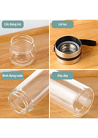 Bình Pha Trà Thuỷ Tinh 2 Lớp Cách Nhiệt Có Lõi Lọc Inox Chịu Nhiệt Cao Dung Tích 450ml Cầm Tay Tiện Lợi - HÀNG CHÍNH HÃNG MININ