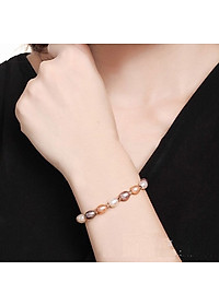 Combo Vòng đeo tay Ngọc Trai nuôi cấy tự nhiên, Mixed màu, hạt bầu dục, 5-7li, freesize, Kèm Bản PHOTOCOPY Giấy KIỂM ĐỊNH, hộp đựng lót Nhung gấm