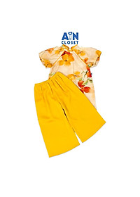 Bộ Áo Dài bé gái họa tiết hoa Quế Trúc Vàng Cam lụa tơ - AICDBGITMO6P - AIN Closet