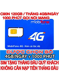 SIM 4G Mobifone C90N Tặng 120GB/ tháng ( 4GB/ngày) - 1000p gọi nội mạng, 50p gọi ngoại mạng - Hàng chính hãng