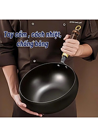 Chảo Sắt Lòng Sâu Chống Dính Phù Hợp Với Loại Bếp, Tay Cầm Cách Nhiệt Chống Bỏng, Chảo Nấu Ăn Tiện Lợi - HÀNG CHÍNH HÃNG MINIIN