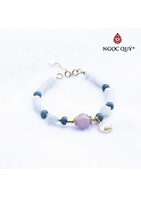 Vòng cẩm thạch phỉ thúy phối thạch anh hồng charm bạc mạ vàng - Ngọc Quý Gemstones
