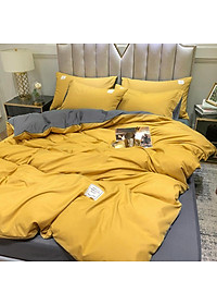Bộ Chăn Ga Gối Cotton Tici LIDACO - Vàng Ga Xám
