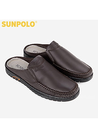 Dép Sục, Dép Sapo Nam Da Bò SUNPOLO SPO293 Bền đẹp (Đen, Nâu)