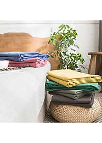 Bộ Ga Gối Cotton Đũi Tici LIDACO Cao Cấp - Xanh Biển