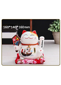 Mèo Thần Tài Maneki Neko Vẫy Tay Chiêu Tài Lộc Bằng Gốm Sứ Tặng Kèm Túi Lót PaKaSa - Hàng Chính Hãng 