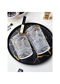 BỘ 6 CỐC THỦY TINH CHỊU NHIỆT CAO CẤP  UỐNG NƯỚC HOA VĂN TRỐNG ĐỒNG DẬP NỔI - ANTH674