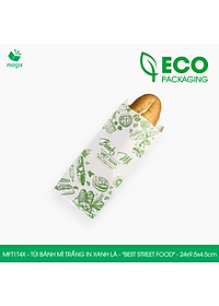 MFT1T4X - 24x9.5x4.5 cm - 100 Túi bánh mì Trắng, in sẵn họa tiết BEST STREET FOOD - Bao bánh mì Túi giấy thực phẩm an toàn