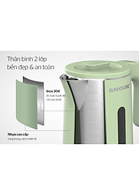 Ấm Đun Siêu Tốc SUNHOUSE 2 Lớp Dung Tích 1.8L SHD1353 - Hàng chính hãng