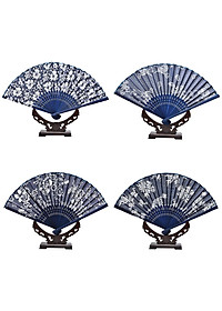 Quạt Vải Xếp In Hoạ Tiết Hình Hoa Dài 21cm