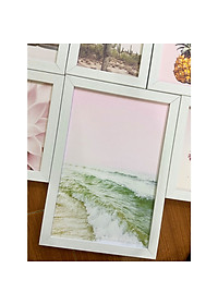 Bộ khung 06 tranh phong cảnh tông màu hồng pastel treo tường, trang trí  phòng khách, phòng ngủ - Tặng set đinh treo tranh chuyên dụng và khung bo ngoài màu trắng