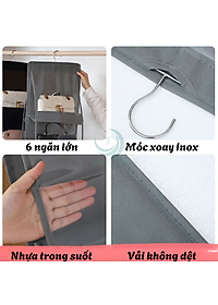 Túi treo bảo quản túi xách đa năng 6 ngăn- Kệ vải treo túi xách thông minh- Tổ chức túi xách treo tủ tiết kiệm không gian- Túi đựng túi xách treo tủ có móc- Giá treo túi xách ngăn cách chống bụi