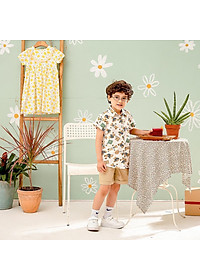 Áo sơ mi bé trai tay ngắn gấu Teddy vải thô cotton mềm mịn mát MamLa