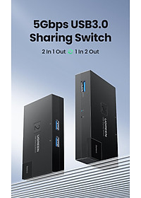 Ugreen UG15149CM618TK 2 vào 1 ra Bộ gộp USB 3.0 hỗ trợ tốc độ 5Gbps kèm 2 cáp 2 đầu USB 3.0 dài 1.5M Màu Đen - HÀNG CHÍNH HÃNG