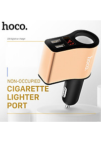 Tẩu sạc ô tô nhãn hiệu Hoco Z10 có 2 cổng USB (5V 2.1A) và màn hình Led hiển thị thông số điện áp