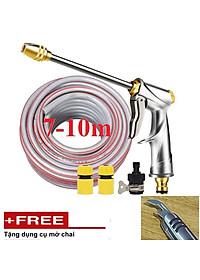 Bộ dây vòi xịt nước rửa xe, tưới cây . tăng áp 3 lần, loại 7m, 10m 206701-2 đầu đồng,cút+ tặng mở chai
