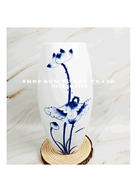 Lọ hoa đẹp Bát Tràng men trắng hoa sen cao 27cm dáng bom