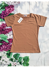 Áo thun nữ trơn cổ tim tay ngắn thun cotton 4 chiều form ôm body MXM ( ANU007 )