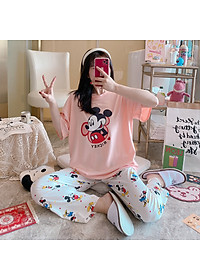 [THUN COTTON MỀM] Bộ đồ thun mặc nhà Mickey, đồ bộ thun cotton mềm mại, thấm hút tốt, quần dài, áo tay ngắn