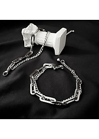 Lắc tay vòng đeo tay unisex thép không đen 2 lớp xích