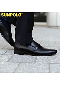 Giày tây nam da bò đế cao su SUNPOLO SKT116 phiên bản đen