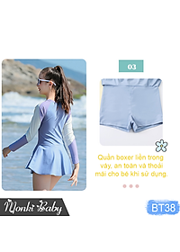 Đồ bơi size lớn cho bé gái, mẫu liền thân tay dài chống nắng, áo tắm big size dáng váy có khóa kéo trẻ em nữ, chất thun bơi lạnh cao cấp | BT38