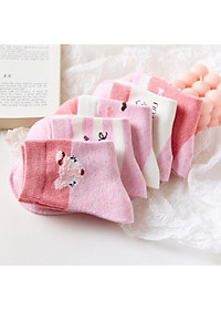 Tất cho bé gái màu hồng họa tiết đáng yêu vớ cổ cao nhiều size cho trẻ em học sinh 4 - 15 tuổi TA16