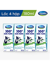 COMBO 6 LỐC SỮA TƯƠI TIỆT TRÙNG VINAMILK 100% KHÔNG ĐƯỜNG - LỐC 4 HỘP X 180ML