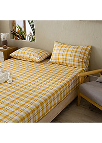 Bộ Ga Gối Cotton Tici Kẻ LIDACO Cao Cấp - Caro Vàng