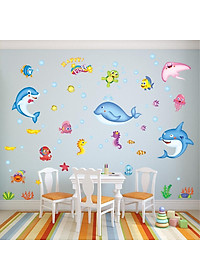 [ Size Lớn ] Decal dán tường kết hợp Nàng tiên cá và những người bạn LC7082+XL7159