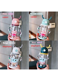 Bình Nước Thể Thao Có Ống Hút 600ml Hình Gạc Nai Hươu Dễ Thương Nhiều Màu Sắc Cho Bé - Hàng Loại 1 - Chính Hãng MINIIN