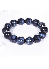 Vòng tay nam đá thạch anh mắt ưng xanh đen AAA hạt đá 14mm mệnh thủy, mộc - Ngọc Quý Gemstones
