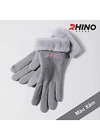 Găng tay nữ da lộn lót lông giữ ấm, chống gió Rhino G902 cảm ứng điện thoại, đi xe máy freesize
