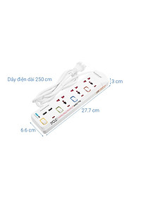 Ổ cắm điện Sunhouse 2 USB 3 lỗ 3 chấu 2.5m SHE- OC2-3RU - Hàng chính hãng