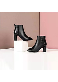 Giày boot nữ cổ thấp 7 phân hàng hiệu rosata hai màu đen nâu ro307