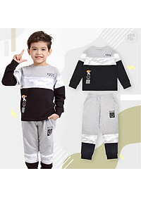 Bộ dài tay bé trai BIGFOX - MISS MEOW size đại, bộ thu đông cho bé phong cách Âu Mỹ phối 3 màu rằn ri in mặt cười 11 - 38kg