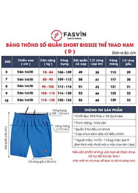 Quần đùi nam thể thao BIG SIZE  FASVIN Từ 80 Đến 120KG vải co giãn mềm mát D23559.HN