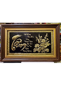 TRANH ĐỒNG VÀNG LIỀN TẤM THƯ PHÁP CHỮ TÂM